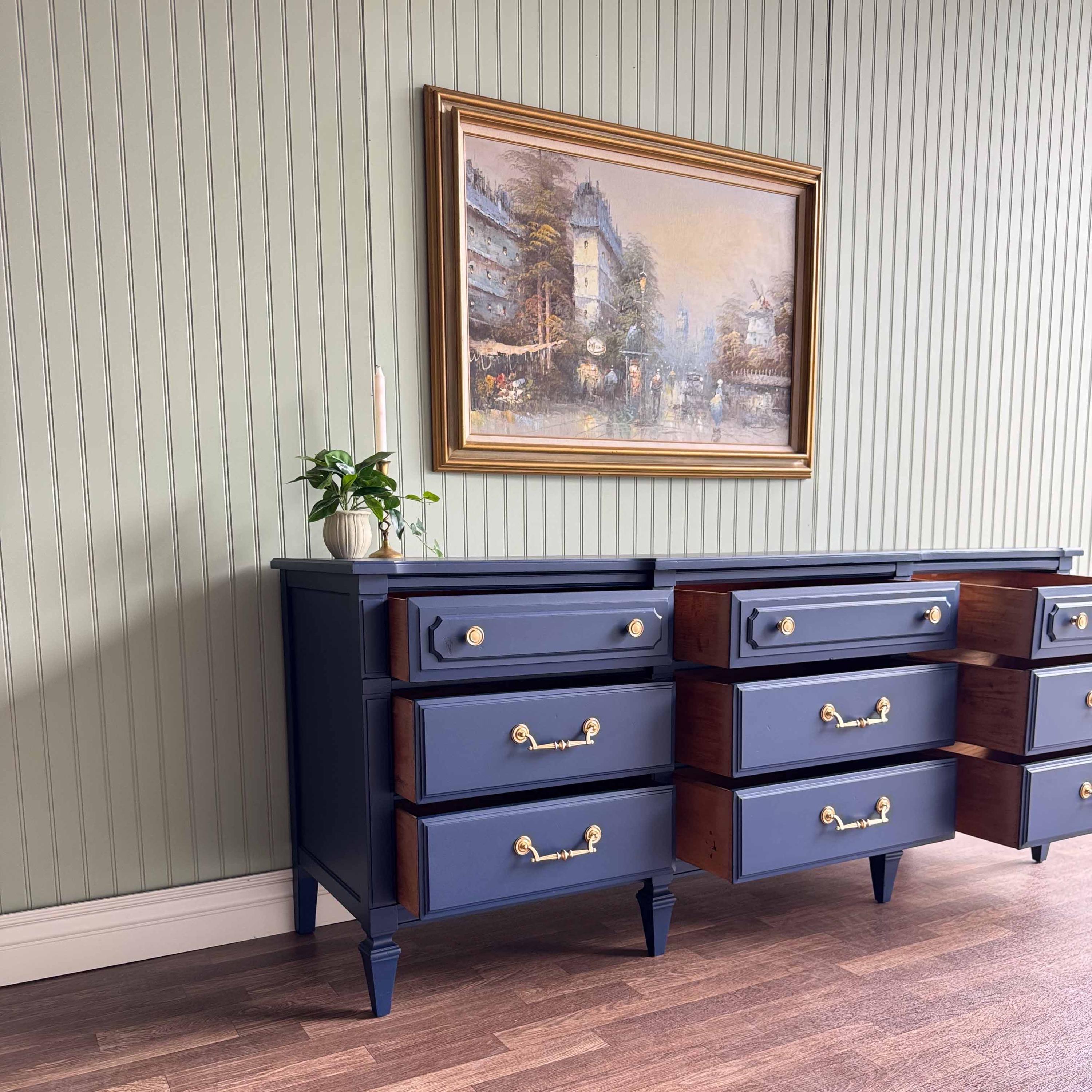 navy blue dresser and nightstand MCM Matching Navy Blue Bedroom Set  Nightstand and Dresser  Freshly  Functional