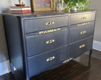 Radiant Antique Black & Brass Victorian Buffet