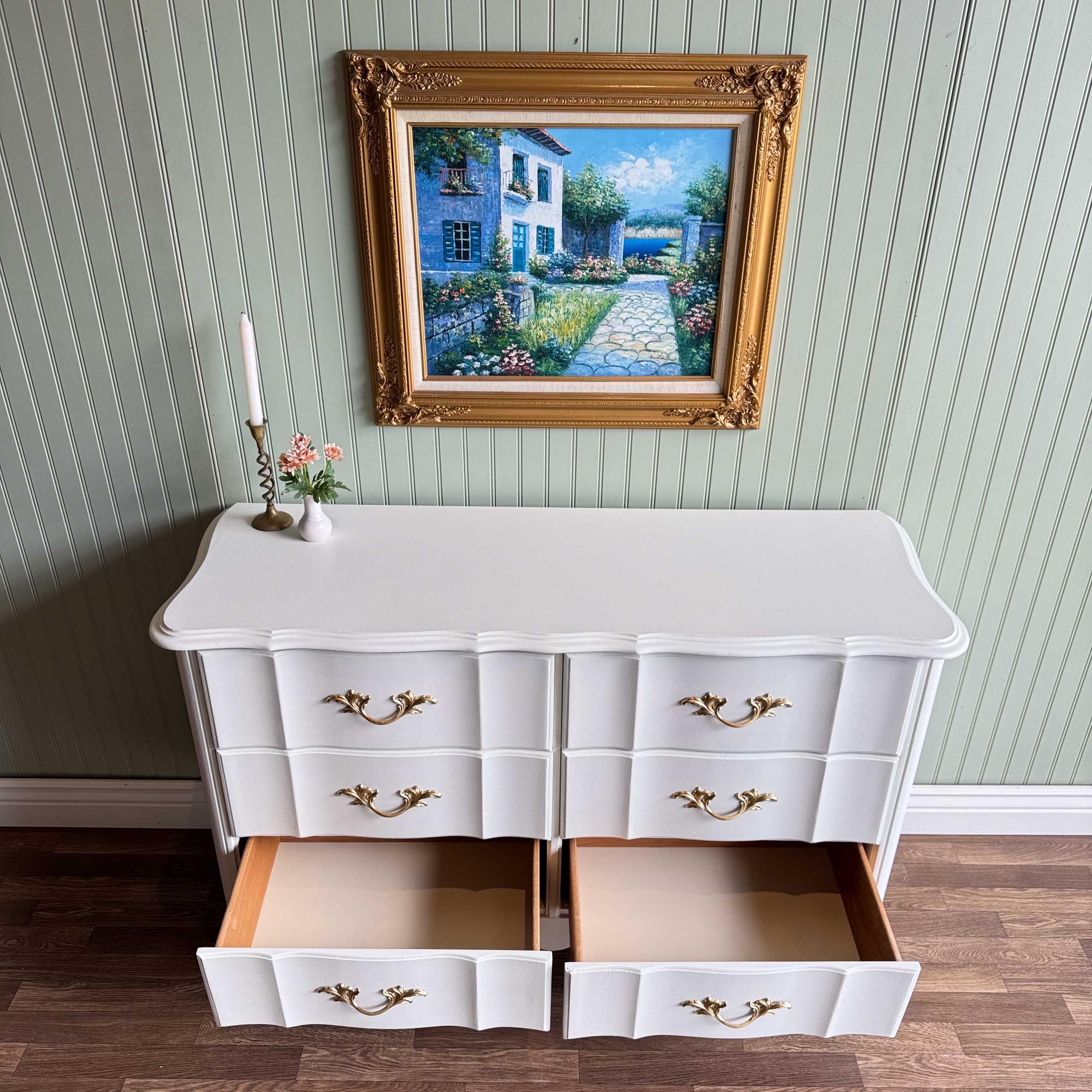 french provincial white dresser Vintage | Gold Hardware | 9 Drawer | Kindel | Restored Furniture White Vintage French Provincial Dresser