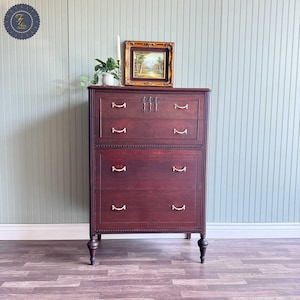 Mahogany Antique Victorian Chest of Drawers | Gold Hardware | 4 Drawer | Restored Furniture