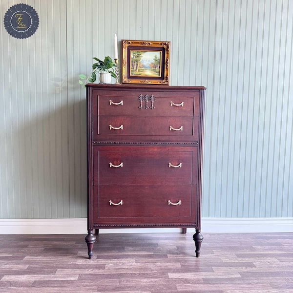 Mahogany Antique Victorian Chest of Drawers | Gold Hardware | 4 Drawer | Restored Furniture