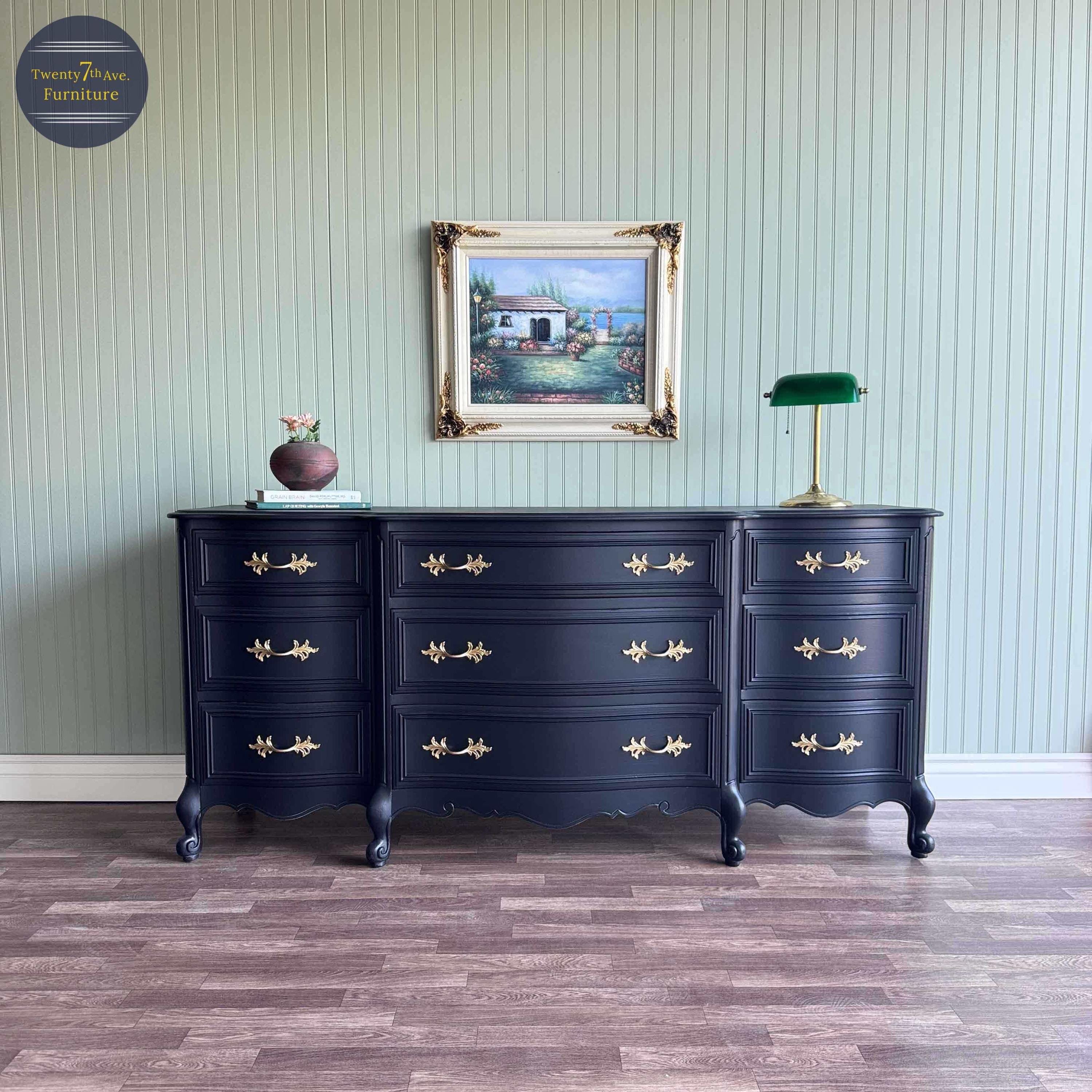Black Vintage French Provincial Dresser | Gold Hardware | 9 Drawer |  Restored Furniture - Etsy