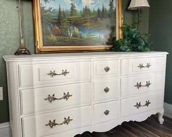 Luxurious Vintage White & Brass French Provincial Dresser - Thomasville