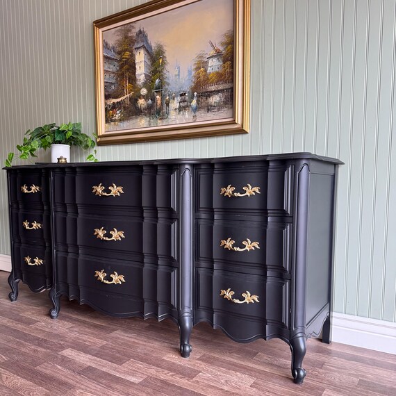 restoration hardware black dresser Vintage French Provincial | Gold | 9 Drawer | Restored Furniture WA Unavailable ️ 1796 WRK Solid Black Dress Color:#5-Amethyst