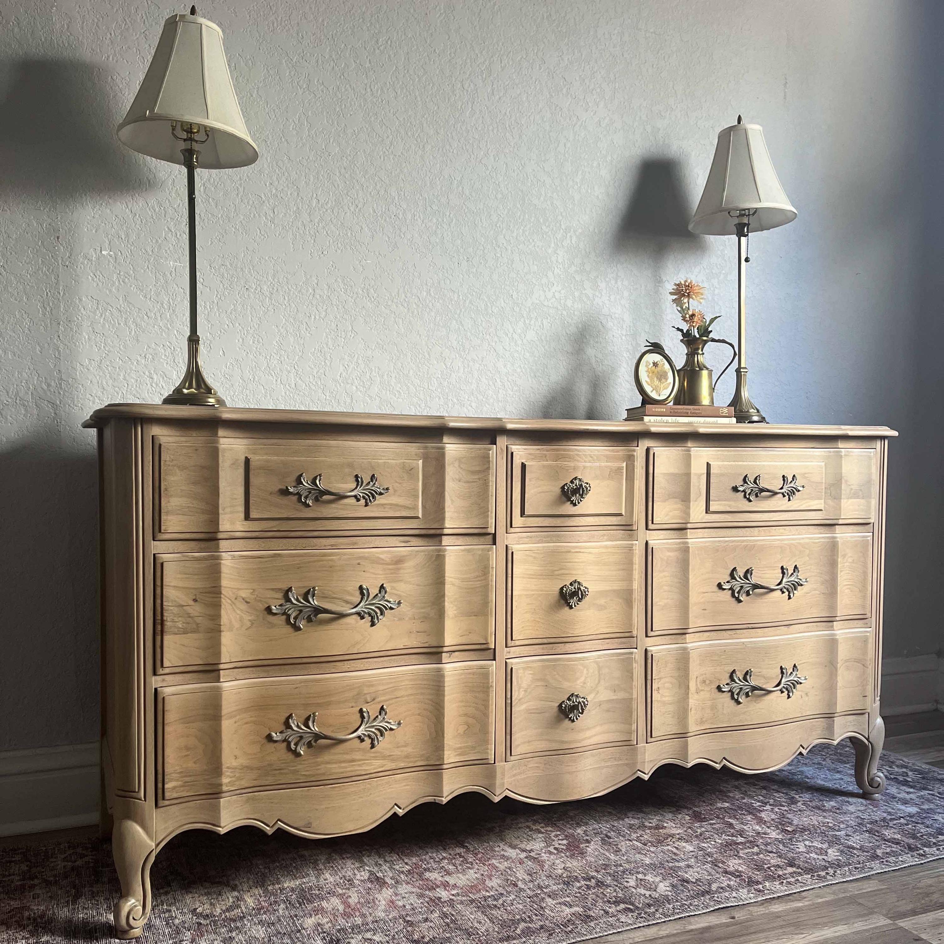 Natural Wooden Vintage French Provincial Dresser | Burnished Amber