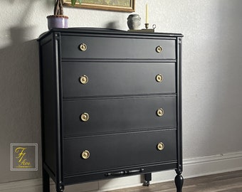 Fabulous Antique Black & Brass Victorian Chest of Drawers