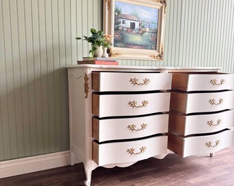 White Vintage French Provincial Dresser | Gold Hardware & Detail | 8 Drawer  | Restored Furniture - Etsy