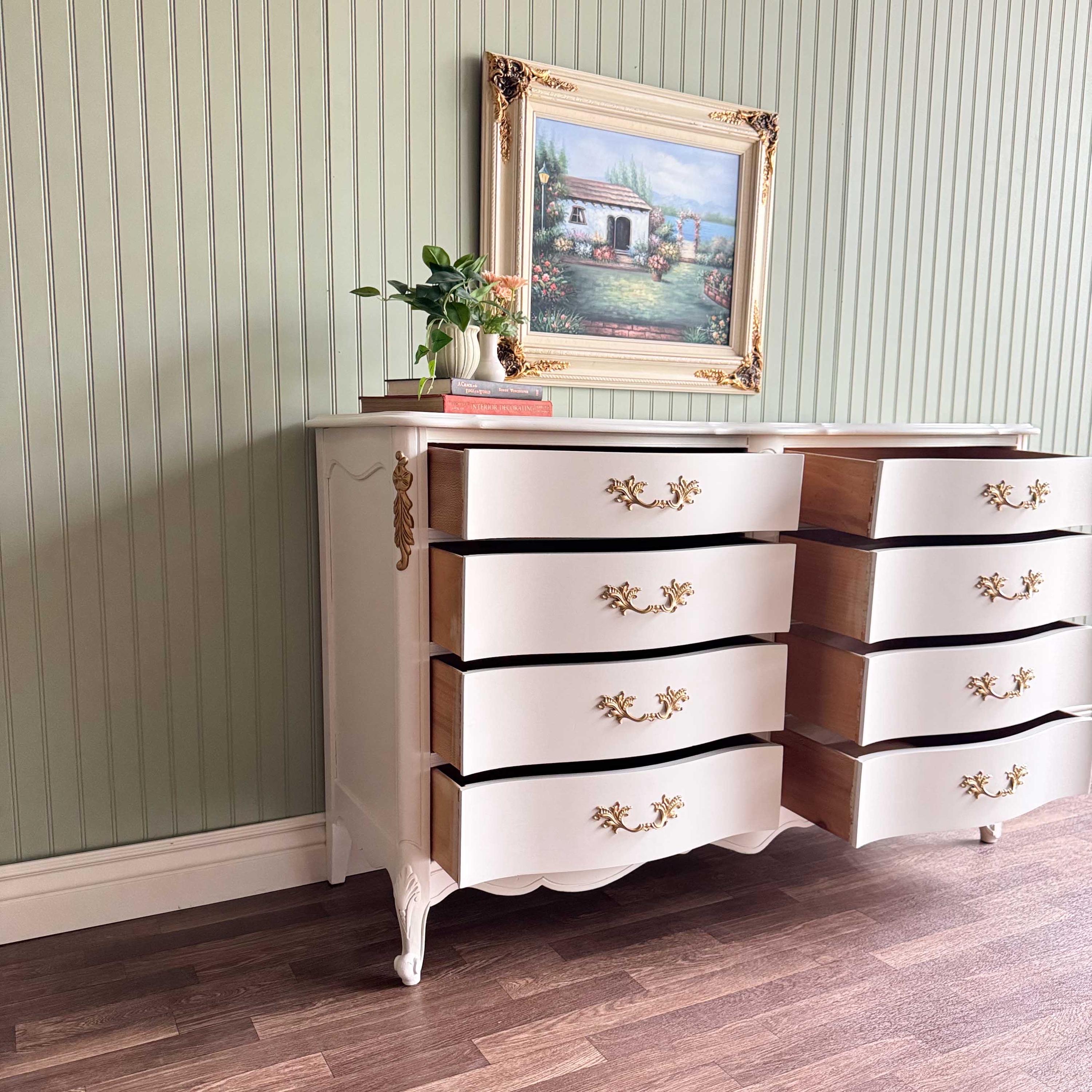White Vintage French Provincial Dresser | Gold Hardware & Detail | 8 Drawer  | Restored Furniture - Etsy