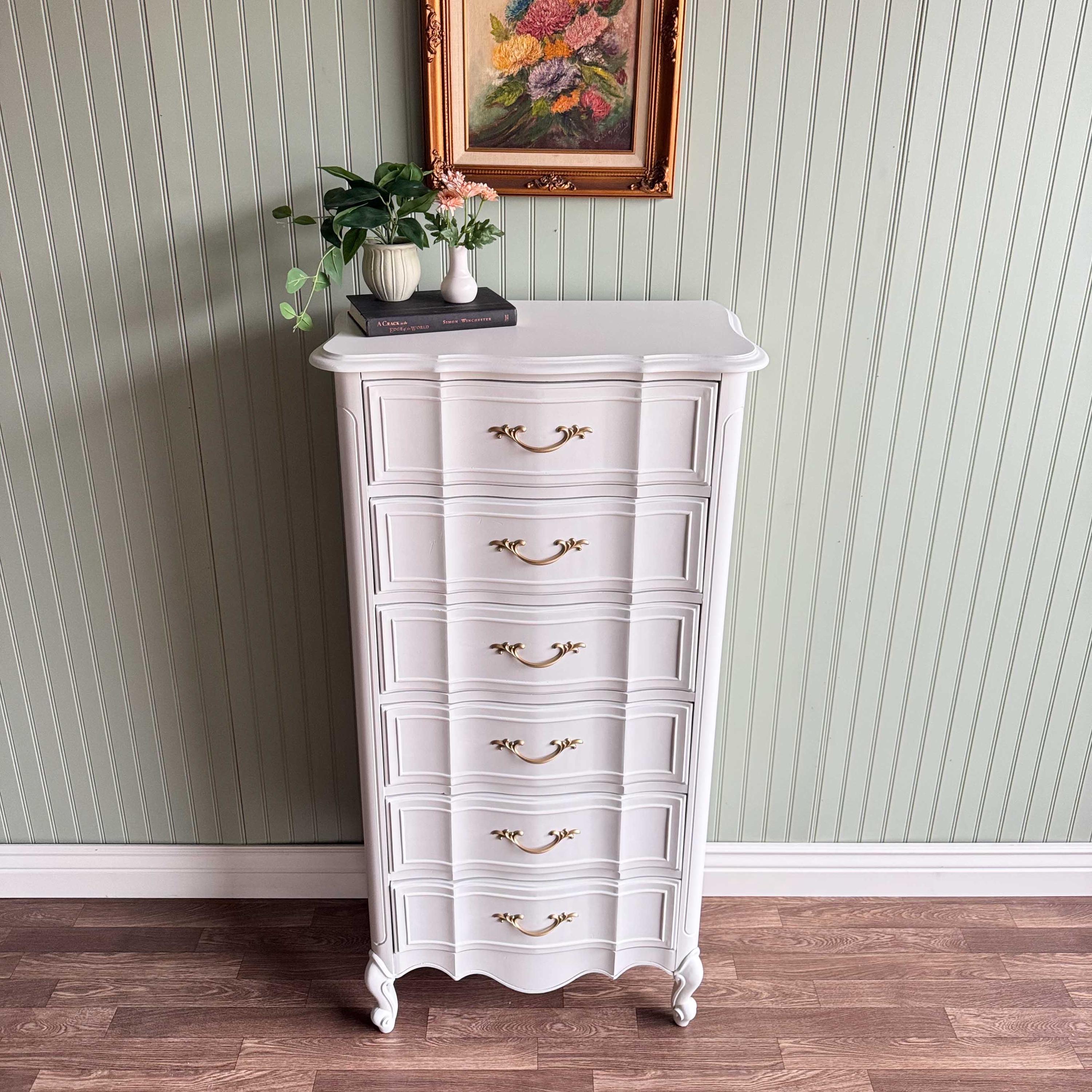 White Vintage French Provincial Lingerie Chest of Drawers | Gold