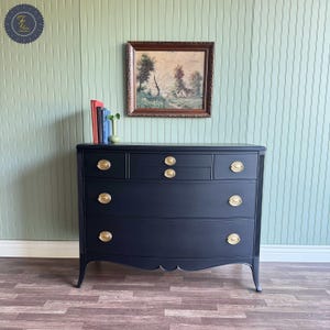 Black Vintage French Country Dresser | Gold Hardware | 6 Drawer | Restored Furniture