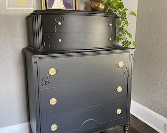 Attractive Antique Black & Brass Victorian Chest