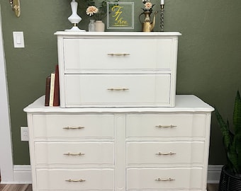Rare Vintage White & Brass French Provincial Stacked Dresser