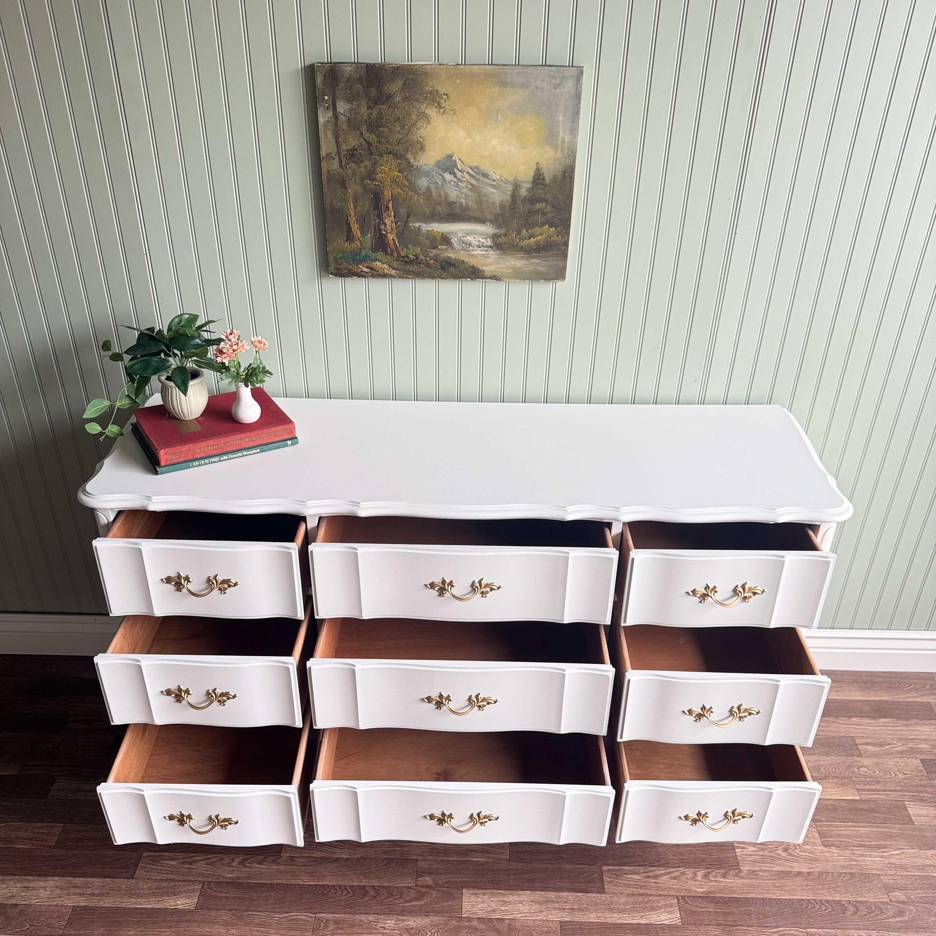 white and gold french provincial dresser Permacraft French Provencial vintage, white and gold dresser with mirror