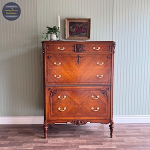 Mahogany Antique Victorian Chest of Drawers | Gold Hardware | 5 Drawer | Restored Furniture