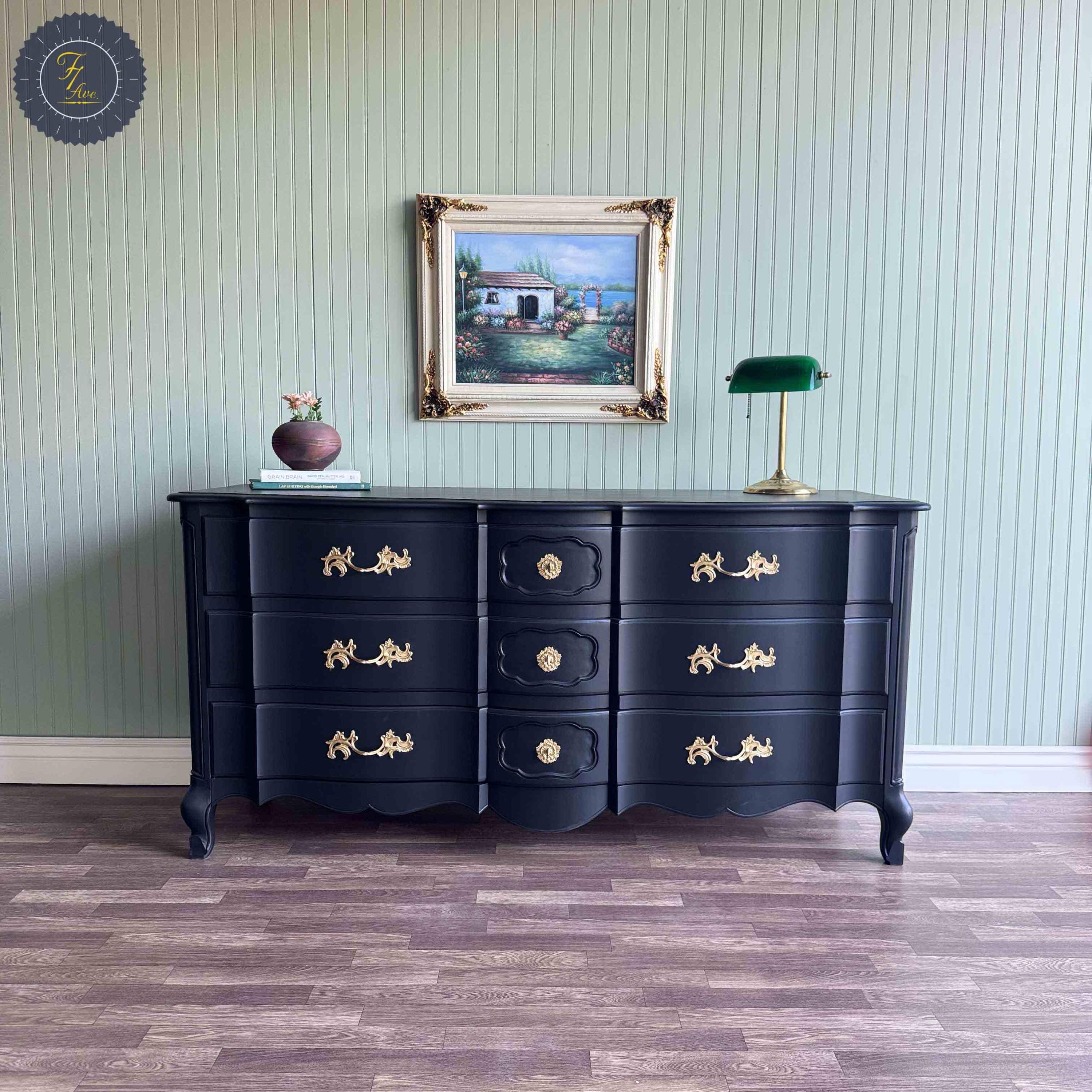 Grand Black & Gold French Provincial Dresser