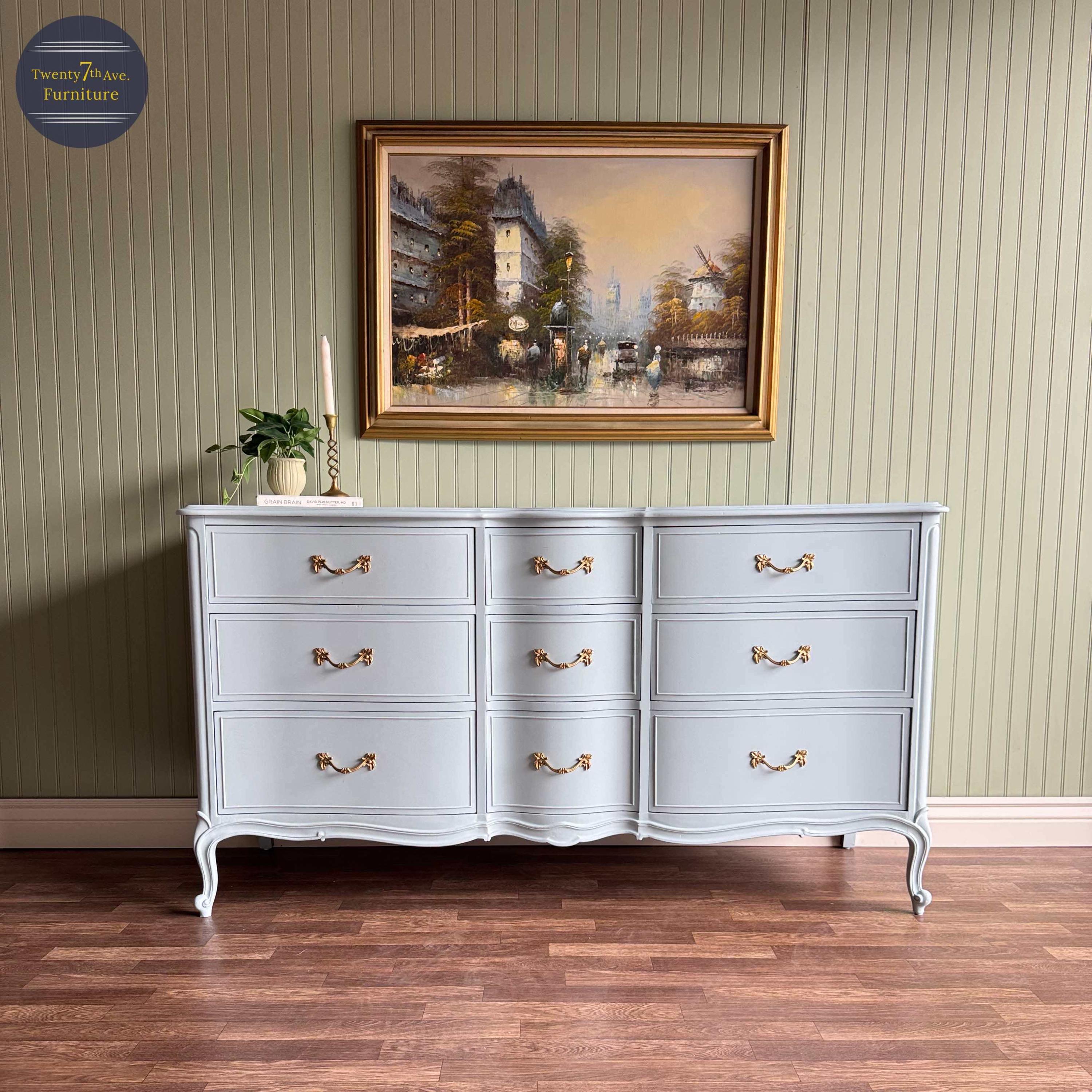 Light Blue Vintage French Provincial Dresser | Gold Hardware | 9 Drawer |  Drexel | Restored Furniture - Etsy