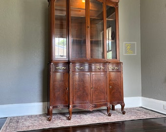 Ornate Antique Mahogany French Provincial Hutch