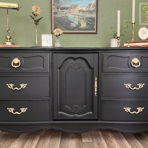 Regal Vintage Black & Brass French Provincial Dresser - Basset