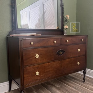 RARE Stained Antique Mahogany Victorian Dresser with Tilt Mirror