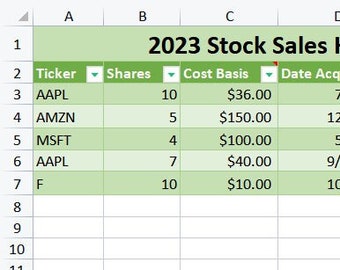 Calculadora de acompanhamento de vendas e ganhos de capital para investimentos em ações - Pasta de trabalho de modelo Excel premium