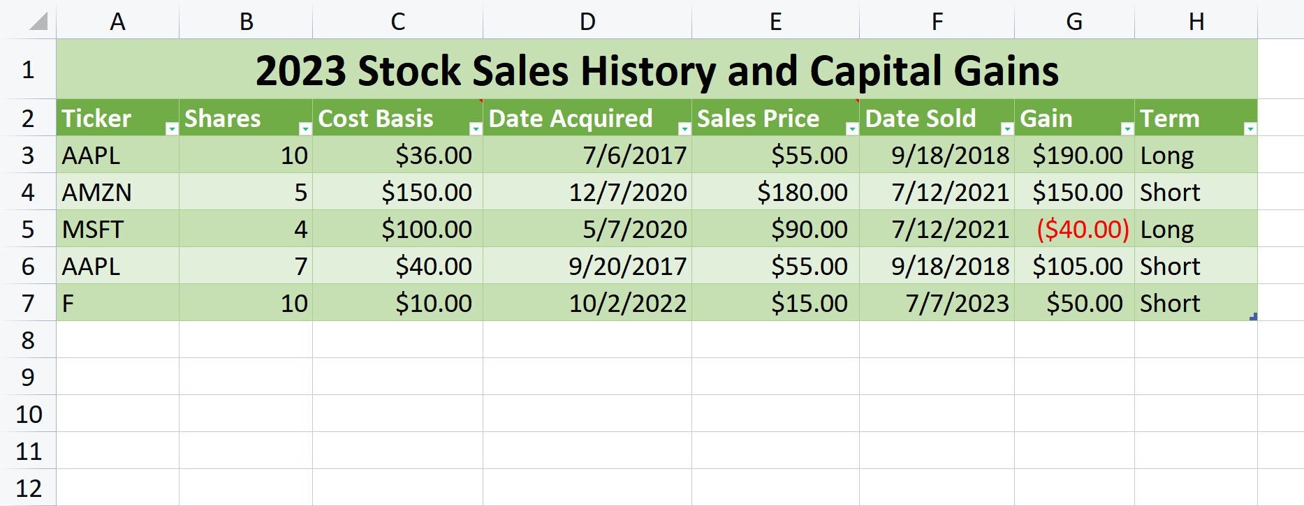 Stock Sale Example Stock Investing Sales Tracking and Capital Gains Calculator - Basic ...