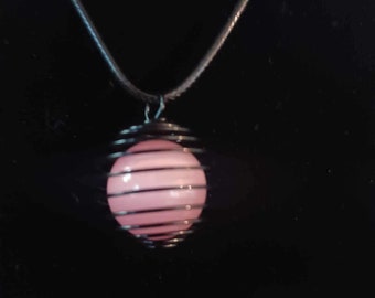 Rose quart sphere in cage necklace