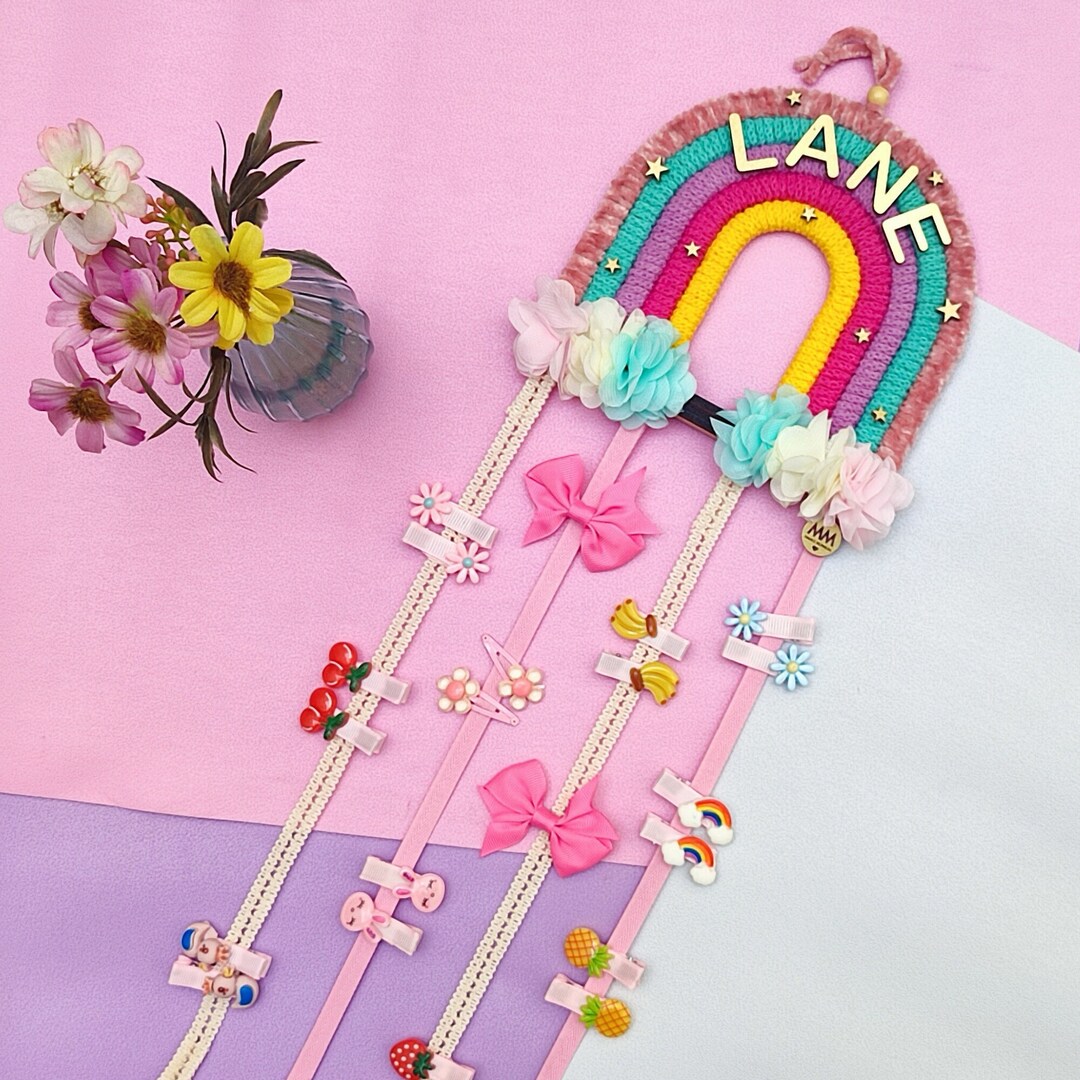 Rainbow Bow Holder Macrame Bow Hanger Boho Bow Organizer Bow Etsy