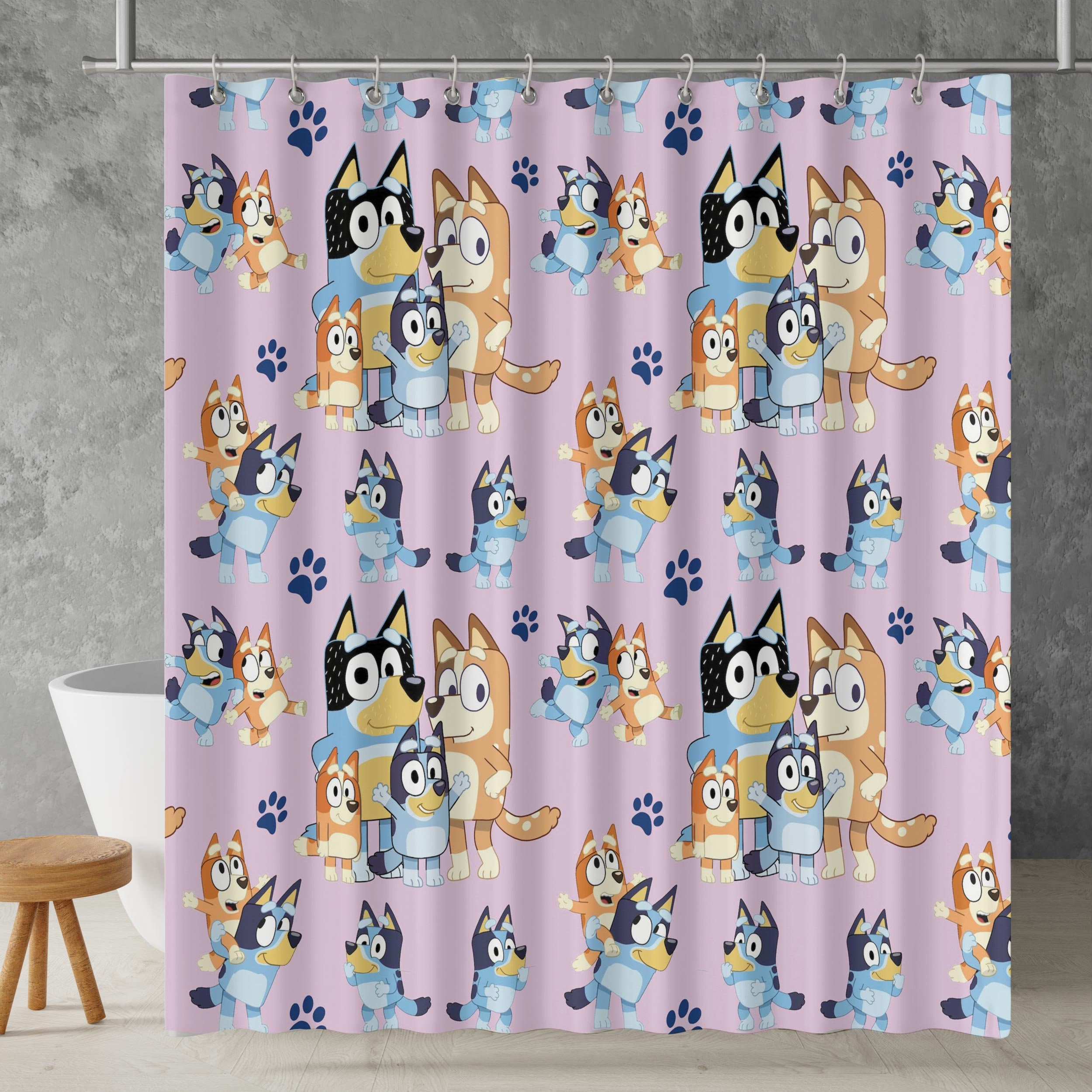 Bluey Family Summer Vacation Shower Curtain, Bluey Bingo Bathroom Decor