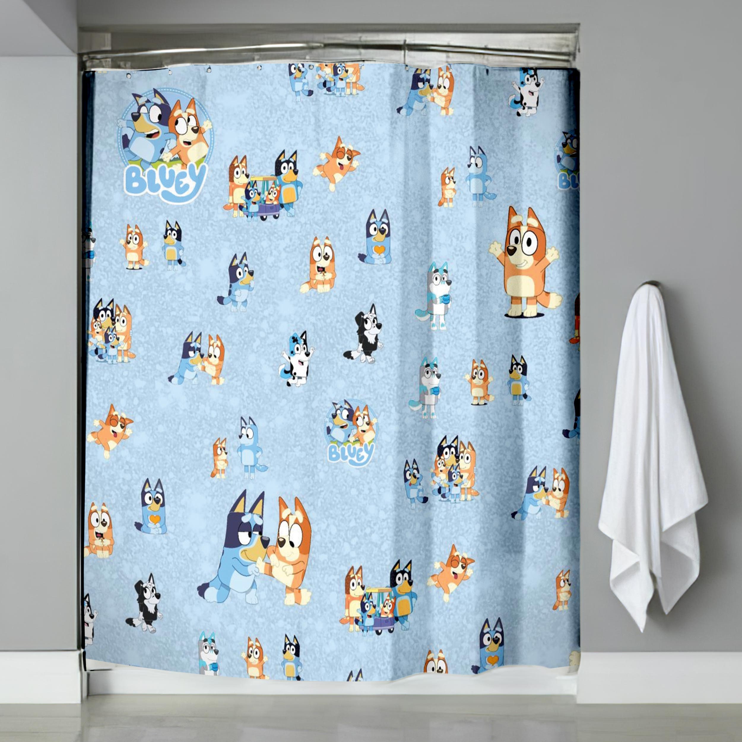 Bluey Family Summer Vacation Shower Curtain, Bluey Bingo Bathroom Decor