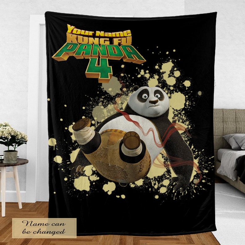Custom Blanket Throw Panda, Customize Fleece Blanket Name, Personalized