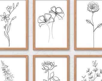 Housewarming Gift Decor Trending Neutral Floral Prints Housewarming Trendy Printable Art Minimalistic Floral Decor Black and White Wall Art