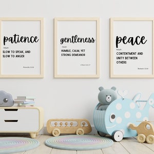 Simple Wall Decor Christian Values for Homeschool Easy Printable Classroom Decor Black and White Fruits of the Spirit Christian Wall Art