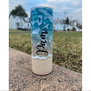Beach Lovers Skinny Tumbler | 20oz Custom Name Tumbler with Beach Background | Perfect for Summer Days