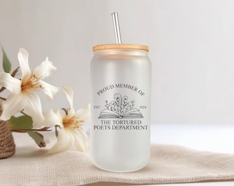 Proud Member of the Tortured Poets Department TTPD 16oz Glass Cup with Lid
