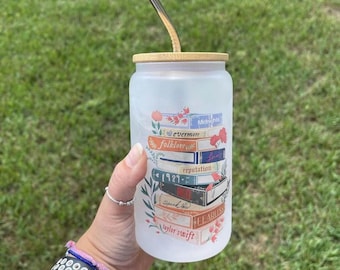 Eras Tour Swiftie Glass Can with Lid 16oz Glass Cup