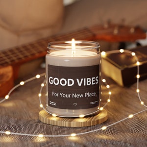 Good Vibes, minimalistische housewarming kaars, slotcadeau voor koper, nieuw huisdecor, huiseigenaar decor, nieuwe huis kaars, nieuwe huiseigenaar cadeau