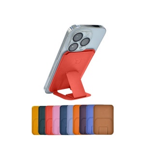 Cartera minimalista Magsafe con soporte para iPhone 16, 15, 14, 13 y 12 Pro, Max, Plus y Mini. Bloqueo RFID. Capacidad para 3 tarjetas. Piel vegana. Color rojo.