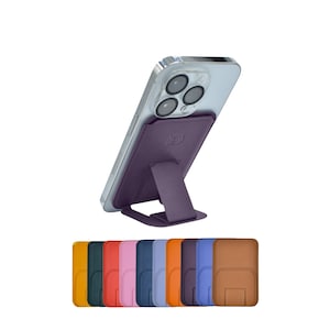 Cartera minimalista Magsafe con soporte para iPhone 16, 15, 14, 13 y 12 Pro, Pro Max, Plus y Mini. Bloqueo RFID. Capacidad para 3 tarjetas. Piel vegana. Color vino.