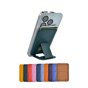 Cartera minimalista Magsafe con soporte para iPhone 16, 15, 14, 13 y 12 Pro, Max, Plus y Mini. Bloqueo RFID. Capacidad para 3 tarjetas. Piel vegana. Verde oscuro.