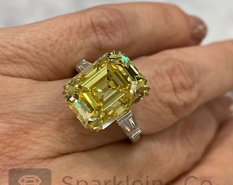 Anillo de moissanita VVS1 de corte esmeralda de color amarillo de 8,60 ct/anillo para compromiso/anillo de boda de oro blanco de 14 quilates/anillo de moissanita solitario grande para ella