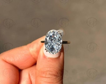 5,22 ct grauer ovaler Schliff-VVS1-Moissanit-Ring/ Verlobungsring/ 14-karätiger Weißgold-Ehering/ versteckter Halo-Solitär-Moissanit-Ring für Sie