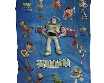 Personalized Disney Toy Story Blanket, Custom Name Buzz Lightyear Aliens Rex Hamm Blanket, Disney Movies Blanket Toy Story Blanket Gift