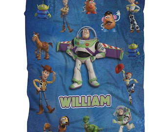 Personalized Disney Toy Story Blanket, Custom Name Buzz Lightyear Aliens Rex Hamm Blanket, Disney Movies Blanket Toy Story Blanket Gift