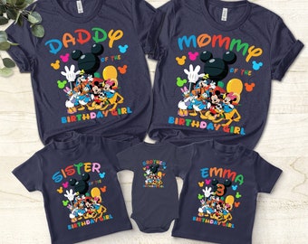 Camicia di compleanno di Topolino Clubhouse, t-shirt di compleanno del gruppo Disney, vestito di compleanno di famiglia di Topolino Clubhouse, papà mamma figlio figlia personalizzato