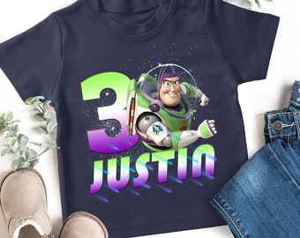 Camisa personalizada de Disney Buzz lightyear para niños pequeños, camisa de cumpleaños de Pixar Toy Story, regalo de camisa de Buzz Lightyear con nombre personalizado