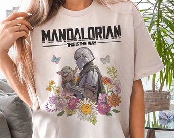 Mandalorian Grogu Unisex T-shirt, Star Wars This Is The Way Shirt, Mandalorian Baby Yoda Floral Shirt, Star Wars Gift, Father's Day Gift