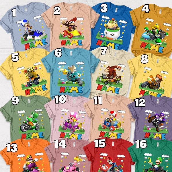 Personalized Super Mario Racing Birthday T-Shirt, Custom Boy Girl Gaming Birthday Shirt, Kids Toddler Birthday Gift, Gamer Birthday Tee