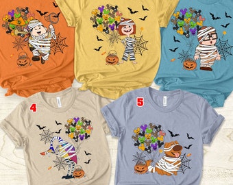 Pixar Up Russell Kevin Dug Dog Mummy Halloween T-Shirt, Mickey Pumpkin Boo Ghost Balloon Disney Halloween Matching Mickey's Not So Scary Tee