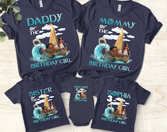 Personalized Disney Moana Birthday Unisex T-shirt, Moana Chief Rooster Maui Sina Tamatoa Costume Shirt, Custom Daddy Mommy Birthday Girl Tee