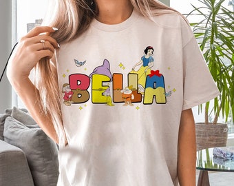Aangepaste naam Sneeuwwitje en de zeven dwergen, shirt oma, gepersonaliseerd Disney-shirt, Disneyland-reis, kerstcadeau Disney-shirt